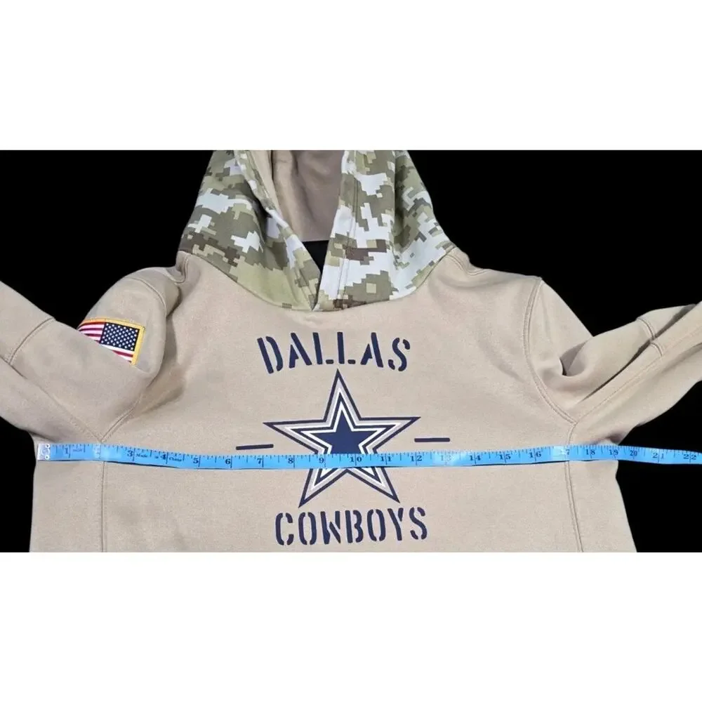 Nike Dallas Cowboys Dri Fit Pullover Hoodie Salute To Service Tan Camo Youth L